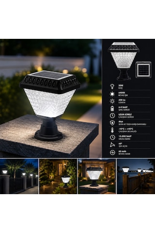 Güneş Enerjili 30w Beyaz Işık Solar Set Üstü Bahçe Armatür Ct-7315