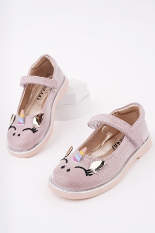 Muggo Paty Cırtlı Ve Simli Günlük Kız Çocuk Babet Pudra