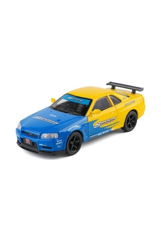 Nissan Skyline Gtr R34 Modifiyeli 1:24 Diecast Metal Model Araba Koleksiyon Sesli Işıklı Sarı Mavi