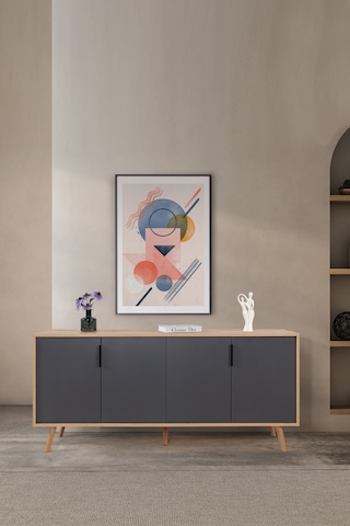 4816 Sırma 180 Cm Ahşap Ayaklı , Metal Kulplu Konsol , Safir - Antrasit , Salon , Oturma Odası Safir - Antrasit