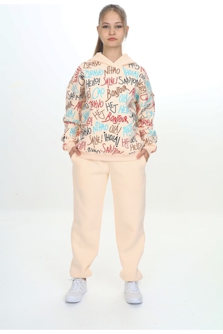 Toontoy Kids Toontoy Kız Çocuk Bonjour Kapüşonlu Eşofman Takım Ekru