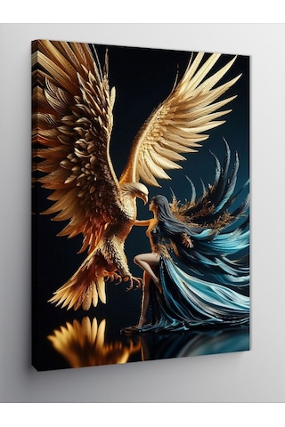 Kanvas Tablo Altın Anka Kuşu Ve Kadın 100cmx140cm