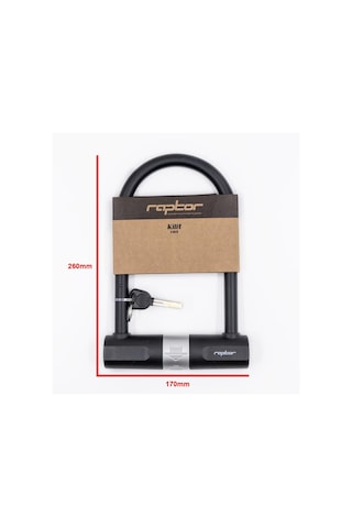 Raptor - Anahtarlı U Kilit 170 260mm Bisiklet Motosiklet Scooter Güvenlik U Kilidi Siyah