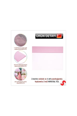 Süsleme Tülü Kristal Tül, 3 Mt En X 1 Mt Uzunluk - Pembe 0-99