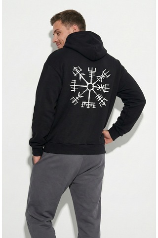 Nevermind Unisex Vegvisir Pusula Baskılı Sevgili Kombini Oversize Hoodie Seti Siyah