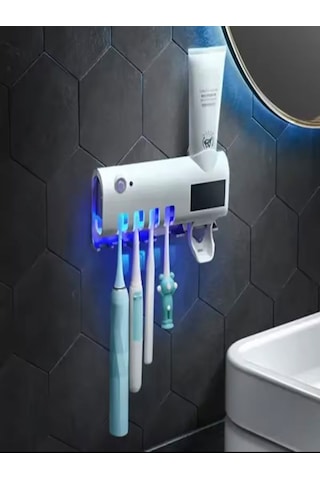 Uv Steril Diş Macunu Sıkacağı Dispenseri 4 Lü Diş Fırçası Tutucu