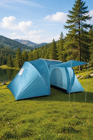 Walke 6 Kişilik Çift Bölmeli Aile Kamp Çadırı Su Geçirmez Polyester 490 X 280 X 200 Mavi