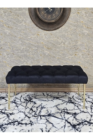Zafir Gold Tel Ayaklı 90 Cm Puf Bench - Puf - Bench - Kasalı Oturak - Oturak - Yatak Ucu Puf Siyah