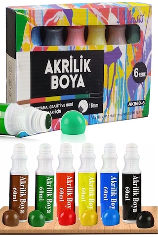 Sıvı Akrilik Boya 6 Renk 60 Ml 1 Paket Masis Likit Akrilik Boya 6 Lı Akrilik Markör Mürekkep Grafiti Ahşap Plastik Çok Renkli