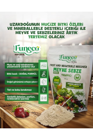 Funeco Natural Meyve & Sebze Yıkayıcı 350g 100 Kullanımlık - Bitki Ve Mineral Bazlı Temizleyici Toz 350 G