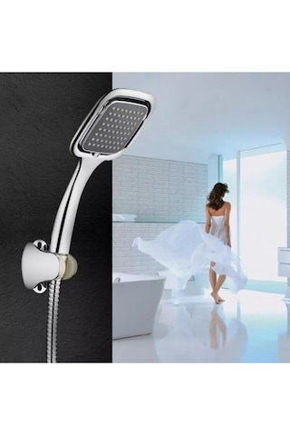 Krom Kare Duş Başlığı Mafsal Ve Duş Hortumu Seti Gri