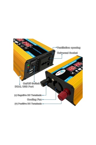 Wondernest Tang Iı Nesil 12v - 220v 4000w Araç İçin Güç Çevirici Invertör Sarı