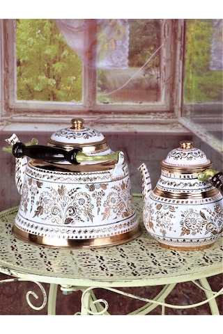 Gül Çiçek Royal Ihlamur Bakır Çaydanlık Bakır