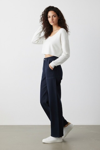 Kene Jeans Kadın Lacivert Ön Yapıştırma Cep Bol Paça Pantolon Lacivert
