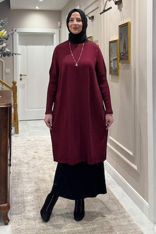 Rabia Şamlı Dora Triko Tunik Bordo Çok Renkli