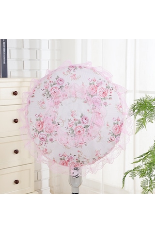 Youmex Stilful Zeytin Dalı Pudra Renkli Dikişli Fan Koruması - Masaüstü Fanlar İçin Toz Engeli, 48x48 Cm Standart Boyut Pembe