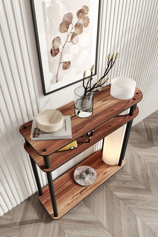 Ravilo Caprio Dresuar Dekoratif Raflı Lambader Ceviz Ceviz