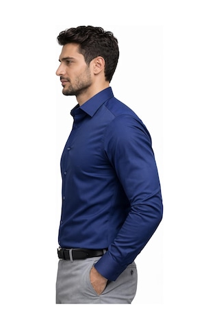 Lugon Slim Fit Pamuk Saten Uzun Kol Erkek Gömlek - 7527 Lacivert