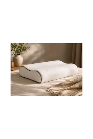 %100 Doğal Lateks Ortopedik Yastık Boyun Destekli Ergonomik Uyku Yastığı Pamuklu Kılıf 40x60x12/9 Cm