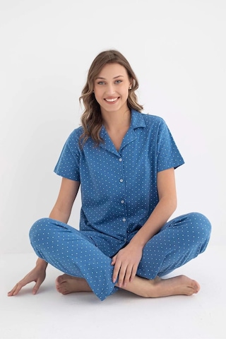 Senfoni Kadın Gömlek Yaka Kısa Kol Pamuklu Pijama Takımı 6011 -1 Adet 001