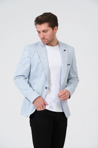 Bonesti Erkek Slim Fit Blazer Ceket Beyaz Mavi Noktalı
