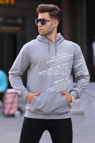 Madmext Boyalı Gri Baskılı Kapüşonlu Sweatshirt 6009 Boyalı Gri
