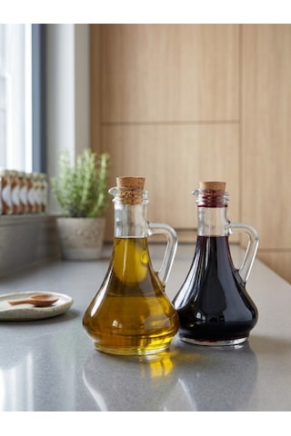 450 Ml 2 Li Cam Yağdanlık Seti Mantar Kapaklı Şeffaf Sirkelik Zeytinyağı Şişesi Ergonomik Tasarım Şeffaf