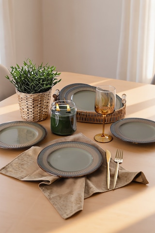 Keramika Reaktif Yeşil Line Pasta Tabağı 21 Cm 6 Adet Q84