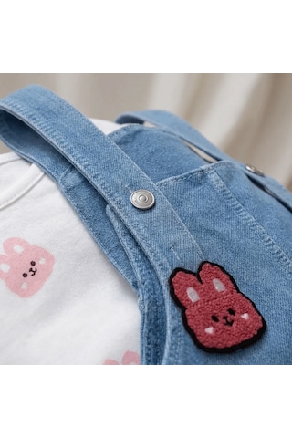 Babybuu Tavşanlı 2'li Salopet Kız Bebek Takım Beyaz-mavi