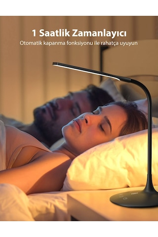 Taotronics Dokunmatik 3 Renk Işıklı Parlaklık Ayarlı Taşınabilir Esnek LED Masa  Lambası Siyah