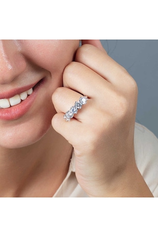 Tesbihane Starlight Diamond Pırlanta Montür 925 Ayar Gümüş Kadın Beştaş Yüzük Beyaz