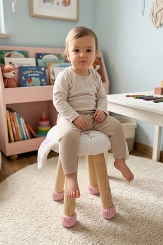 Reyo Hayvan Figürlü Ahşap Amigurumi Çocuk Taburesi Tavşan Beyaz