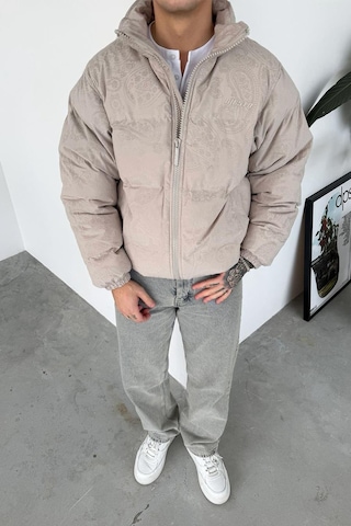 Taş Etnik Kabartma Detay Oversize Puffer Mont Taş