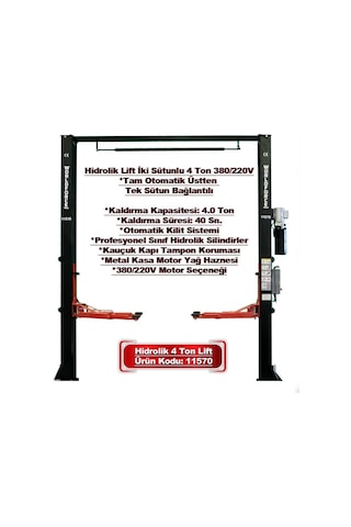 Worldforce 4 Ton Lift Hidrolik Sistem Tam Otomatik Üsten Bağlantılı 380v 2,2kw Sütunlu Oto Lift