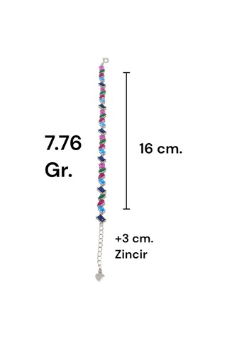 Karışık Kesim Renkli Taşlı Asimetrik Tasarımlı 925 Ayar Gümüş Bileklik Göz Alıcı Trend Model Gümüş