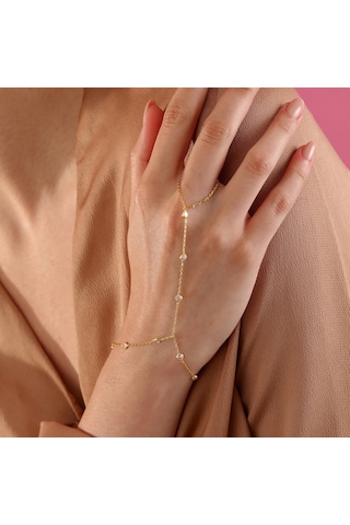 925 Ayar Gümüş Yuvarlak Zirkon Taşlı Zincir Atlamalı Şahmeran Altın