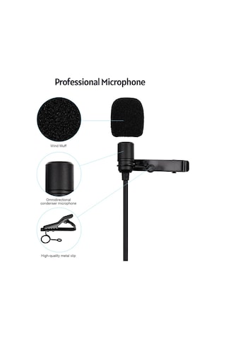 Mufunye Mini Klipsli Yaka Mikrofonu Yaka Kondansatör Mikrofonu 3.5mm Trrs Fişi 1.5m Kablo Rüzgarlıklı Akıllı