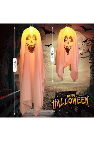 Maiyame Halloween Dekorasyonu Büyük Boy Turuncu Led Işıklı Kanvas Hayalet Asma Lambası - Çığlık Yüzü Atmosfer Oluşturucu Turuncu