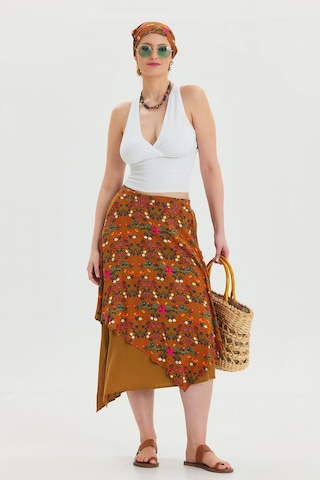 Bağlama Detaylı Beli Lastikli Salaş Etek Hardal