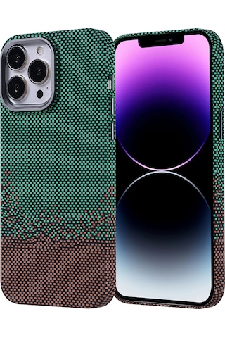 Nourthkiingdom Apple Uyumlu iPhone 14 Pro Max Kılıf Magsafe Şarj Özellikli Karbon Fiber Görünümlü Nrtk Nekst Kapak - Yeşil Yeşil