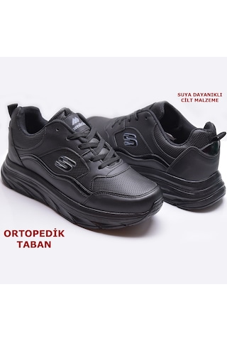 8888 Full Ortopedik Siyah Beyaz Yüksek Taban Kadın Spor Ayakkabı Suya Dayanıklı Siyah