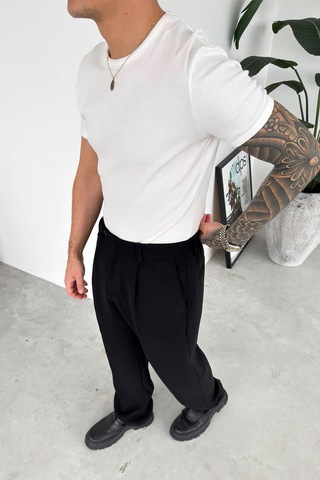 Beyaz Basic Fitilli Relax Fit Tişört
