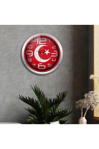 Decorita Cam Saat | Türk Bayrağı | Çap40cm Çok Renkli