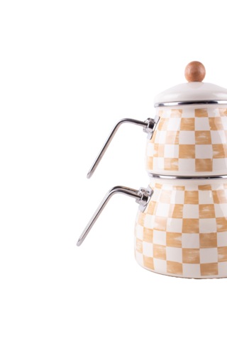 Beige Emaye Çaydanlık Krem