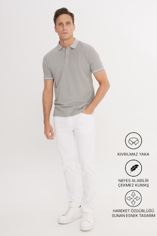 Ac&Co / Altınyıldız Classics 465126598 Düğmeli Polo Yaka Cepsiz Slim Fit Erkek Tişört Gri