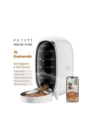 Petfit Meow Pure 3l Wi-fi Kameralı Akıllı Otomatik Kedi Köpek Mama Kabı Besleme Ünitesi Sesli Komut+çelik Kase+app Kontrol