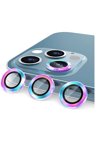 Nettech Apple Uyumlu iPhone 11 Pro Damla Model 3in Kamera Cam Koruyucu - Gökkuşağı