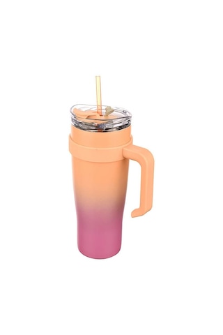 Essence Pipetli Paslanmaz Çelik Termos Bardak - 1000 Ml Pembe - Turuncu