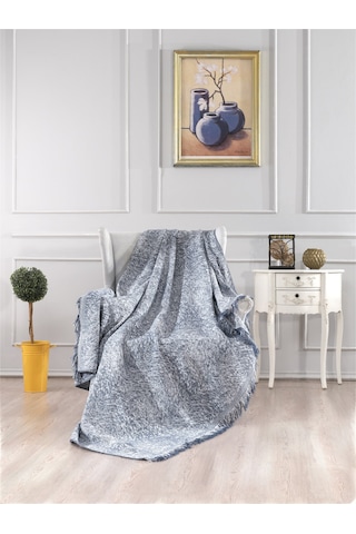 Vicuna Home Pamuklu Çok Amaçlı Ebruli Koltuk / Çekyat Örtüsü Mavi