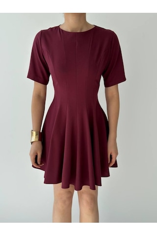 Etiler Collection Crem Pliseli Elbise Bordo
